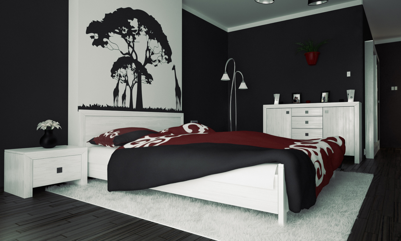 Comfortable Black And White Bedroom Concept Design On Vine